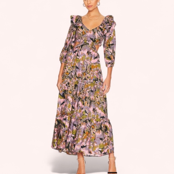 Cleobella Paris Midi Dress S NWOT Boho Tapestry Cutout Tiered Festival Midi - Picture 1 of 8